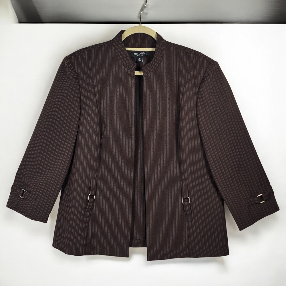 Perceptions New‎ York Pinstripe Blazer Women's Size 18 Brown Career Open Jacket